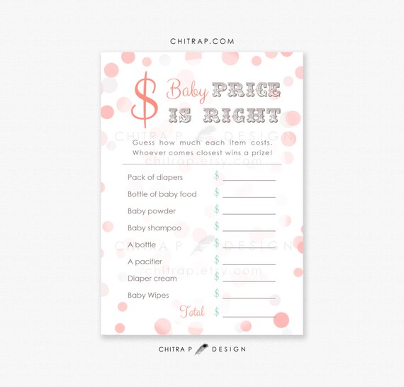 Price is Right Baby Shower Game - Printed or Printable, Ready to Pop Coral Mint Pink Green Instant Download Girl Sprinkle Brunch Girl - #007 Il_570xn