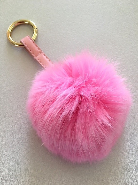 faux keychain pom pom fur glam PINK  ball keychain plush  pom bridesmaid pom color fun