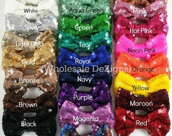 Sequin Bows - 3 inches - Shimmery Bows - You Choose Color and Quantity - 3" Pink, Gold, Silver, Red, Black, White, Teal, Brook Green, & More
