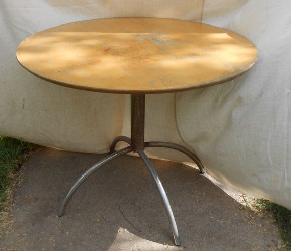 Mid Century Modern Round Pedestal Table Chrome Four Point Base