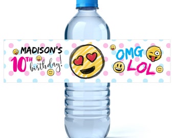Emoji Birthday Water Bottle Labels - Birthday Water Bottle Label - Personalized Water Bottle - Emoji Party - Emoji Birthday Decor
