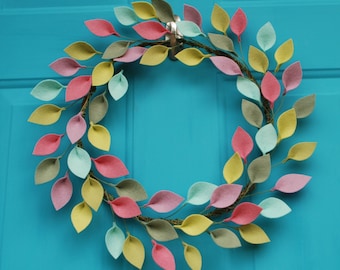 Felt Leaf Wreath - Modern Spring or Summer Wreath - Colorful and Unique Decor