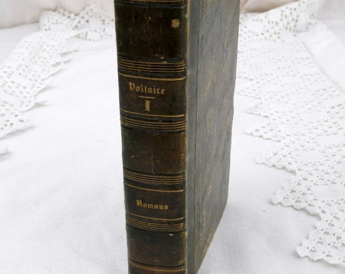 Small Antique French 2 Volumes of "Romans" Stories by Voltaire Printed in 1831 Marbled Paper, Leather Bounded Book, Literature, Writer,
