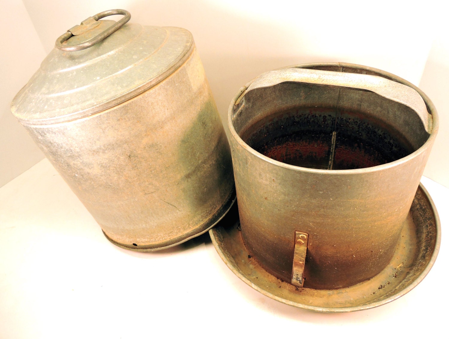 Old Vintage Galvanized Metal Chicken Feeder / Waterer