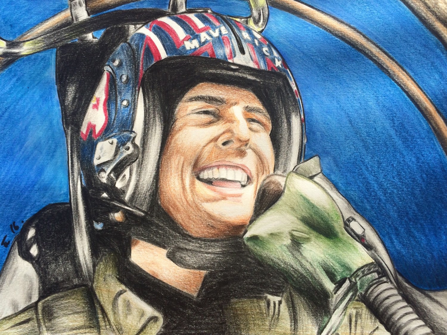 Top Gun Maverick colour pencil drawing A4 Tom Cruise fanart