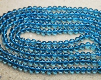 10 Inch Strand,Natural Swiss Blue Topaz Micro Faceted Round Balls,5mm,Finest Quality