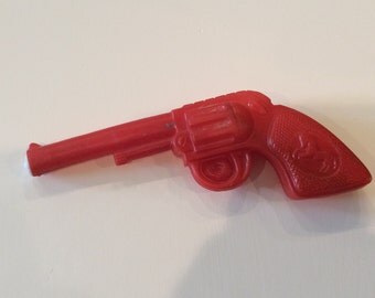 Antique Red Plastic Water Gun Toy, Water Pistol , Squeeze Gun, 1950s Collectibles