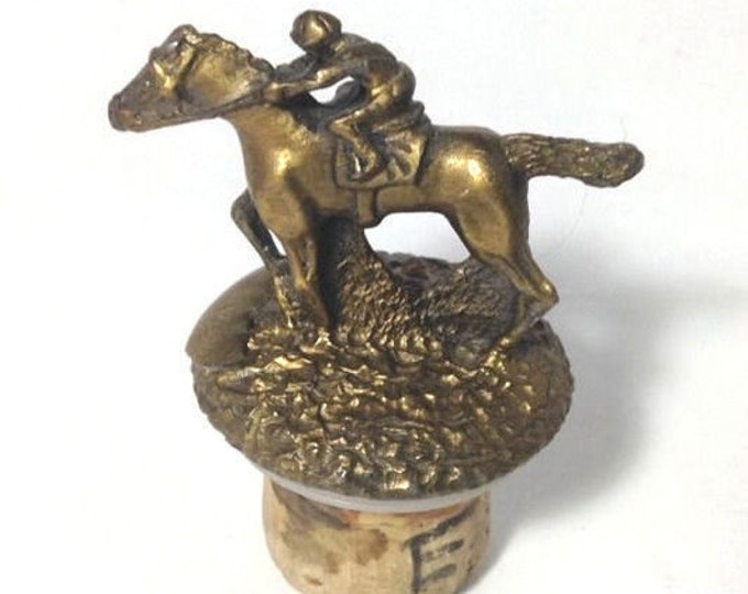 Vintage Brass Derby Race Horse Bottle Stopper, Horse Racing Jockey Bottle Stopper, Brass Bottle Stopper Bar Ware