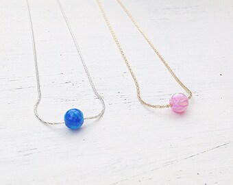 Opal necklace,opal ball necklace,opal necklace silver,blue opal jewelry,opal necklace sterling silver,opal bead necklace,dot necklace-20098