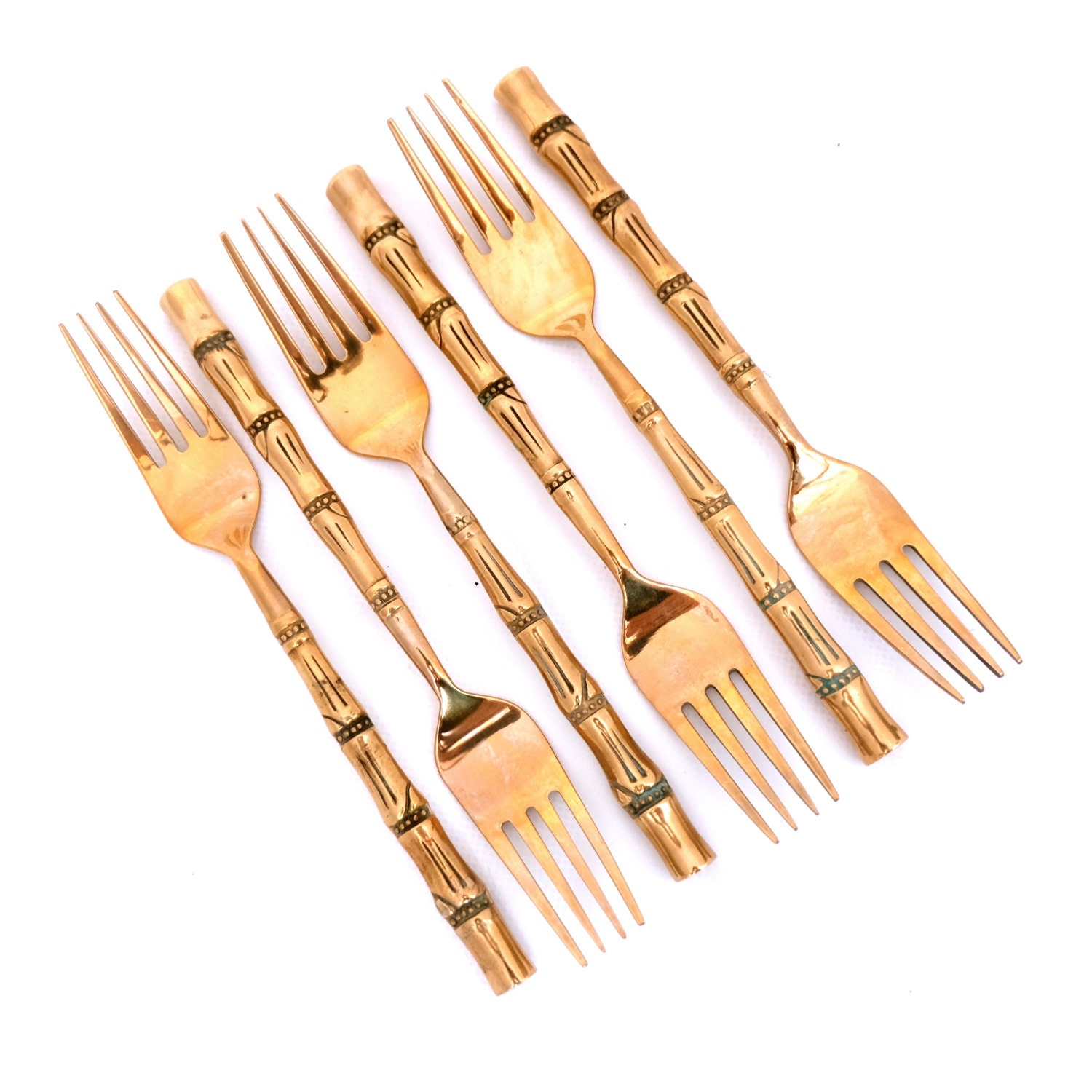 Vintge Set of Brass Faux Bamboo Forks Thailand Forks Gold