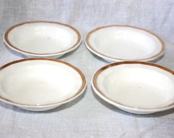 Antique Set of 4 French Porcelain Finger Bowls White with Gold trim