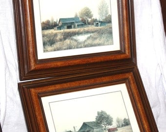 Vintage Pair of Gene Speck Framed Signed Barn Prints