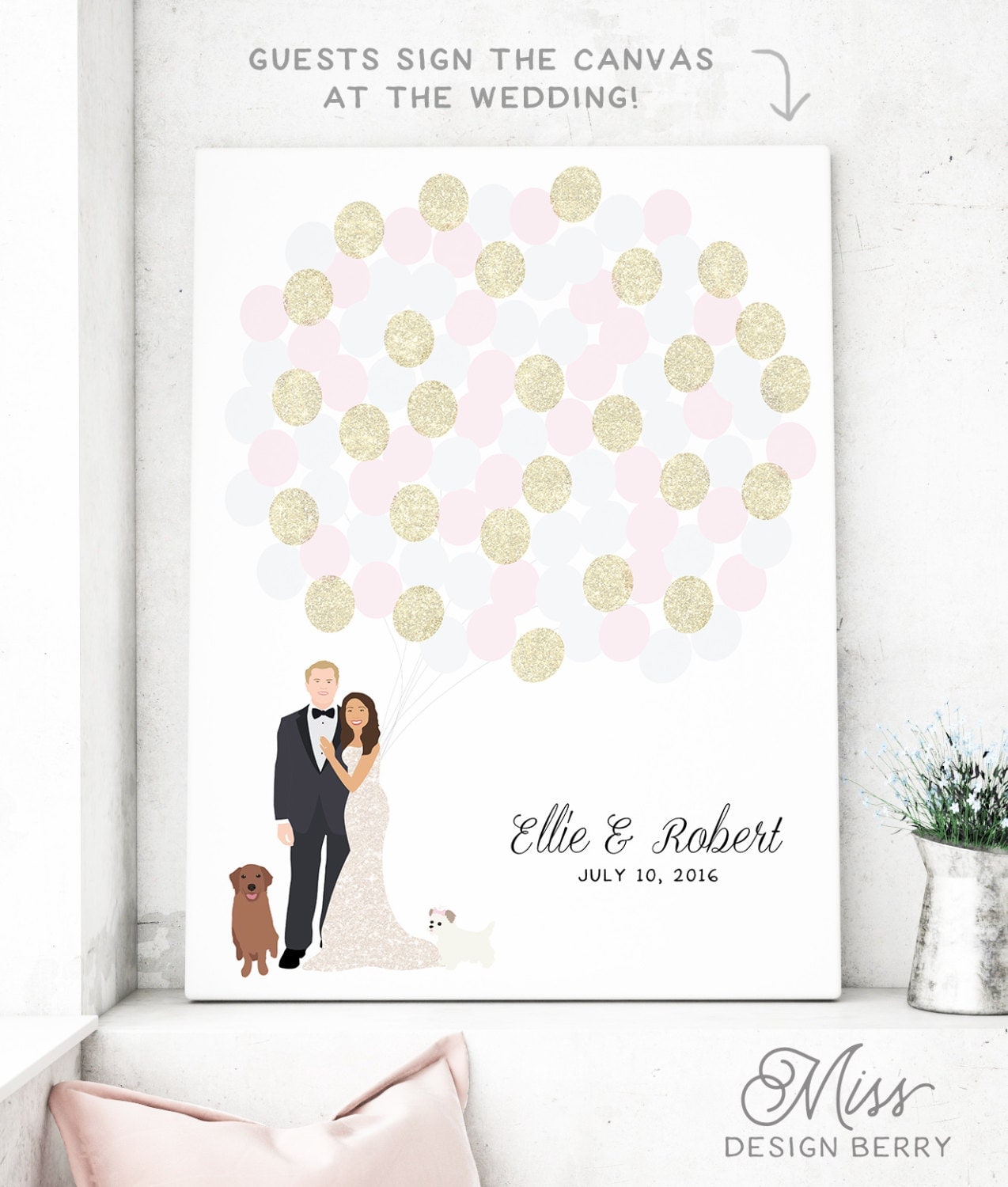 Wedding Guest Book Canvas With Couple Portrait For Guestbook