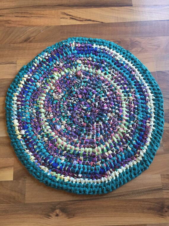Hand made amish knot rug round multicolor 20 SALE