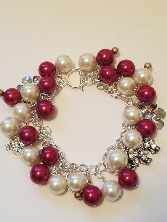 Crimson & Cream Pearl Beaded Charm Bracelet Pearl by CSJEWELRIES