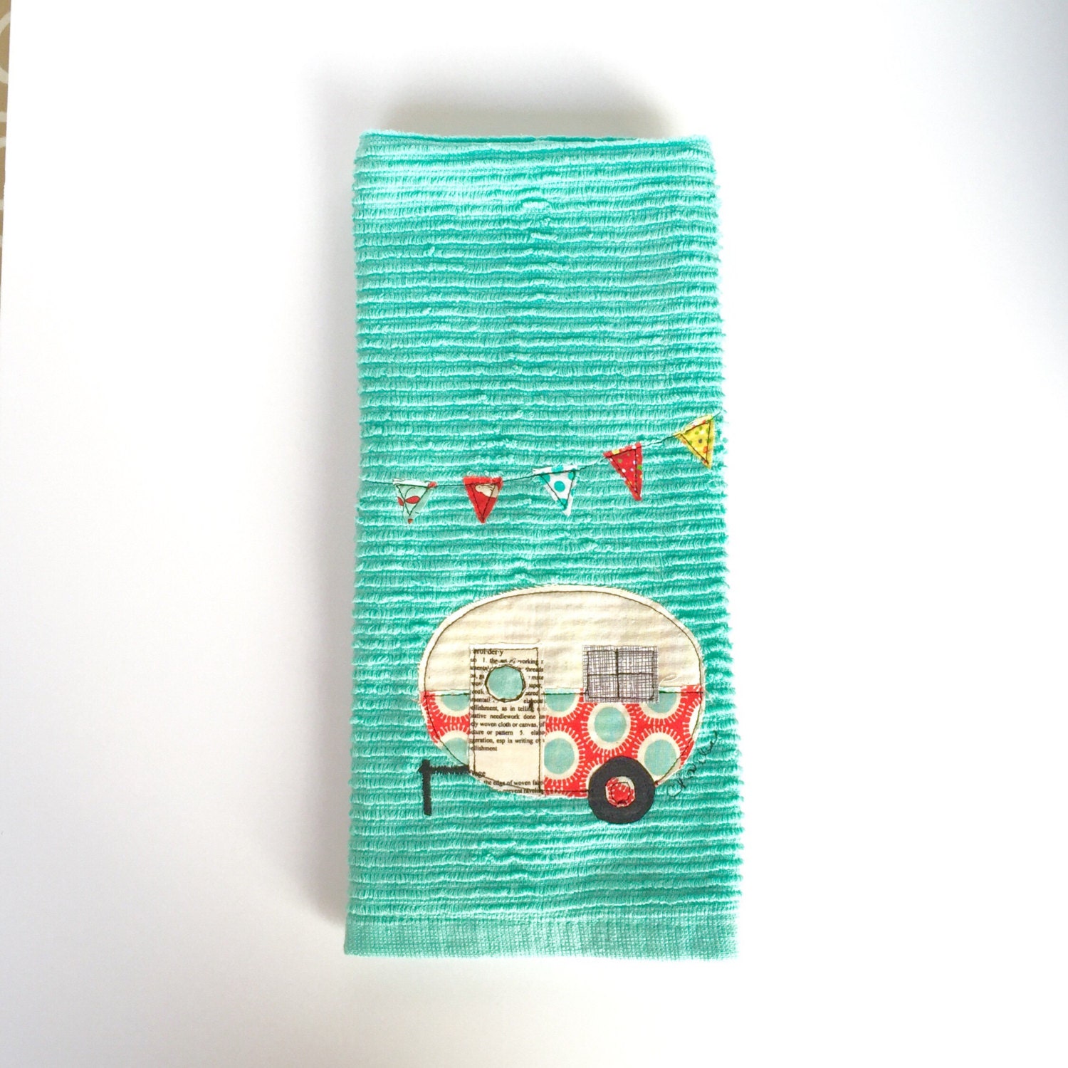 Vintage Camper Towel Dish Kitchen Mint Green Aqua