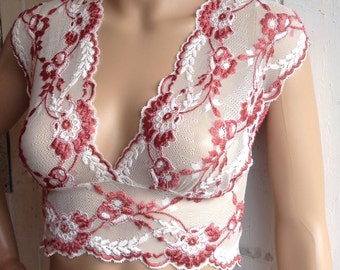 Lace Bralette, Bra Lingerie Top, Lace Bra, Crop Top in Floral English Rose. Handmade Lingerie from Brighton Lace.