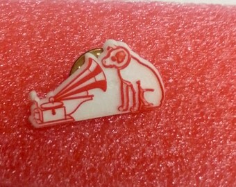 Two Vtg RCA Nipper Dog Gramophone His Master's Voice Tack Pins Plastic Pewter