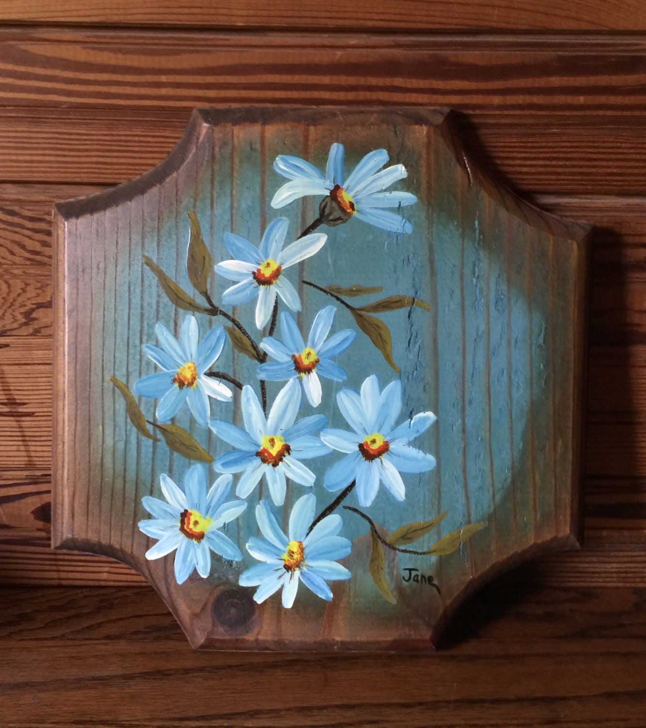 hand painted wooden wall plaque blue by theprettyvintageshop hand painted wooden wall plaque blue by theprettyvintageshop
