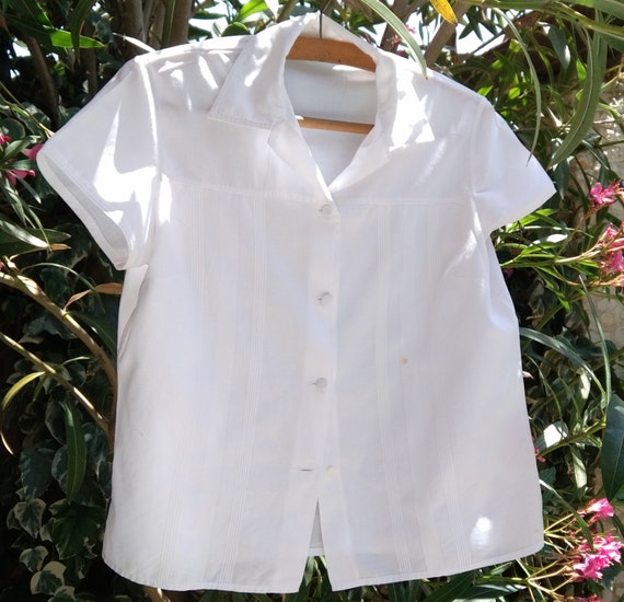 SophieLadyDeParis - 50's Vintage French Blouse Short Sleeves White ...