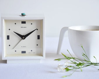 Vintage White USSR Sevani Alarm Clock