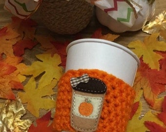 Pumpkin spice latte coffee cozy, fall coffee cozy
