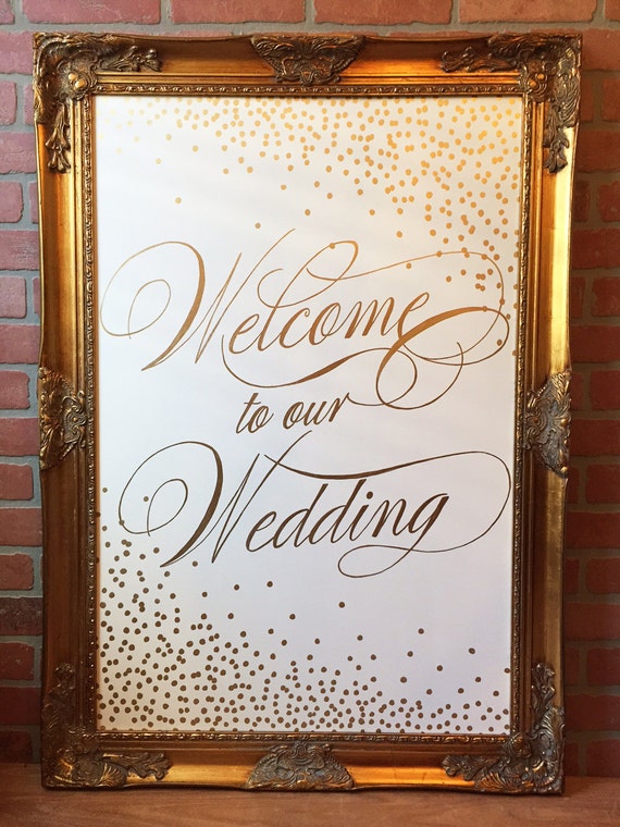 Welcome to our Wedding Sign White with Gold by BeauTiedAffair