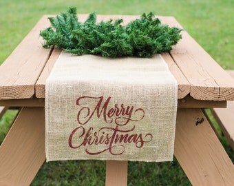 Merry Christmas Burlap Table Runner, Table Runner, Holiday Table Runner, Christmas Table Runner *Free Shipping*