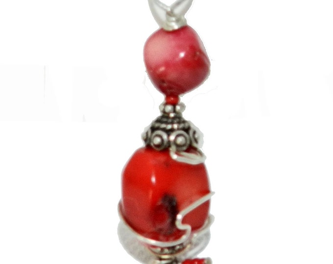 Vintage Coral Pendant, Vintage Tibetan Pendant, Tibetan Silver, Wire Wrapped, Artisan Made, Boho Jewelry Jewellery, Collectible