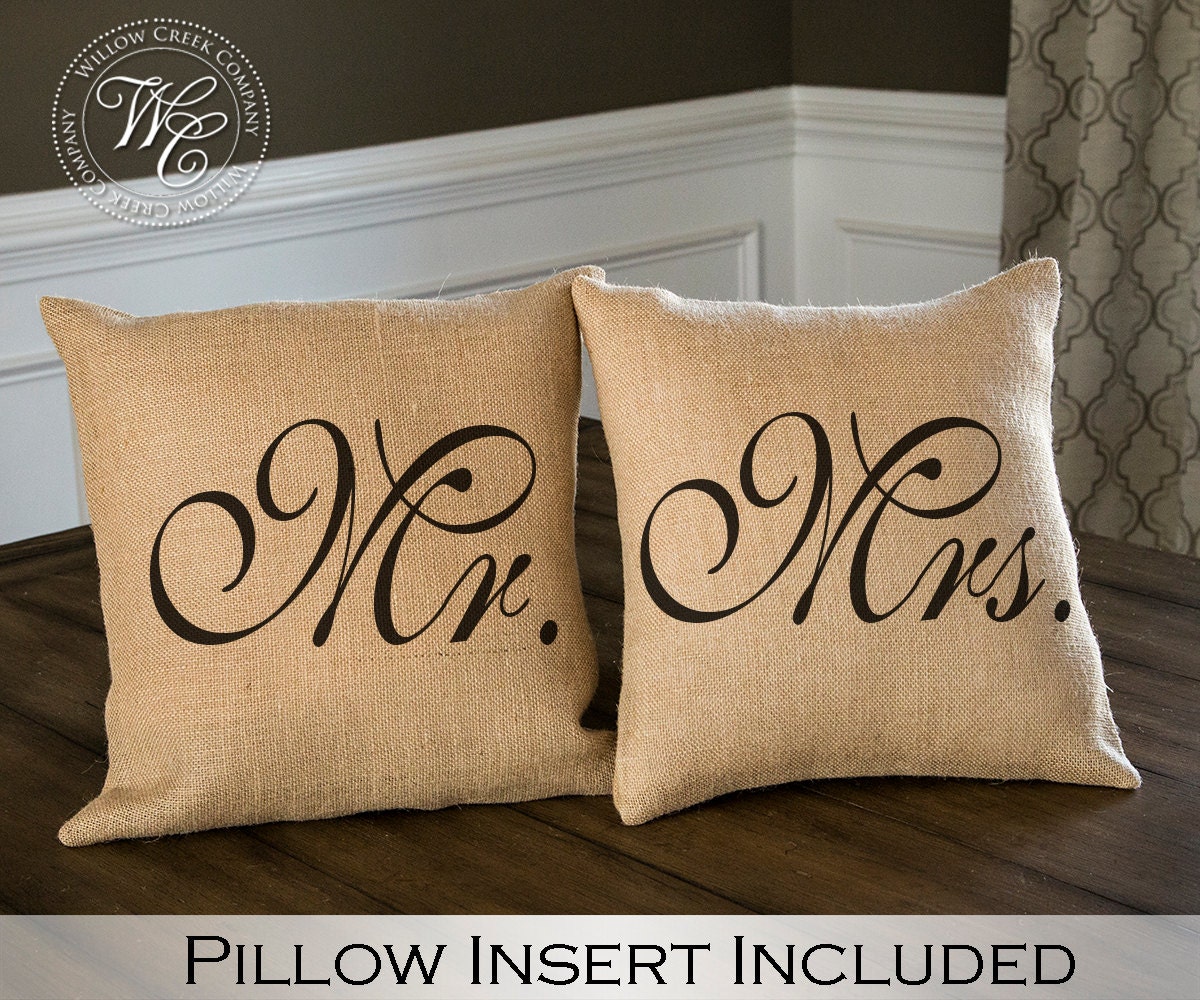 Mr and Mrs Pillows burlap pillow set Wedding Gift Mr. and