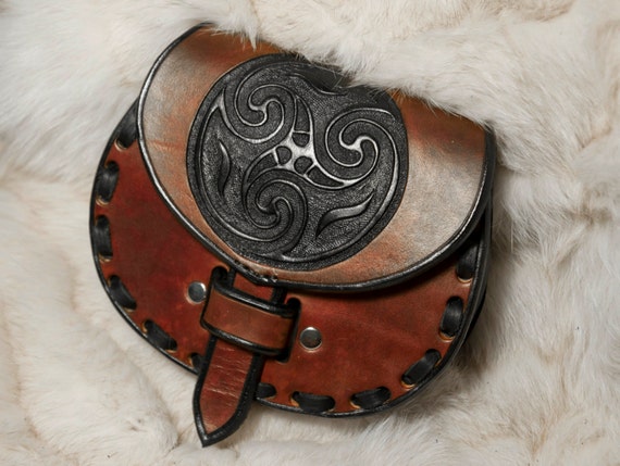 Leather Sporran Kilt Belt Pouch Celtic Viking Knotwork