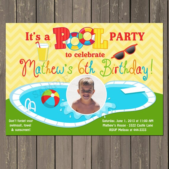 Pool Party Invitation, Summer Swimming Party Invite, Swim Party Invitation for a girl or boy, Photo Invitation, Printable or Printed Il_570xn