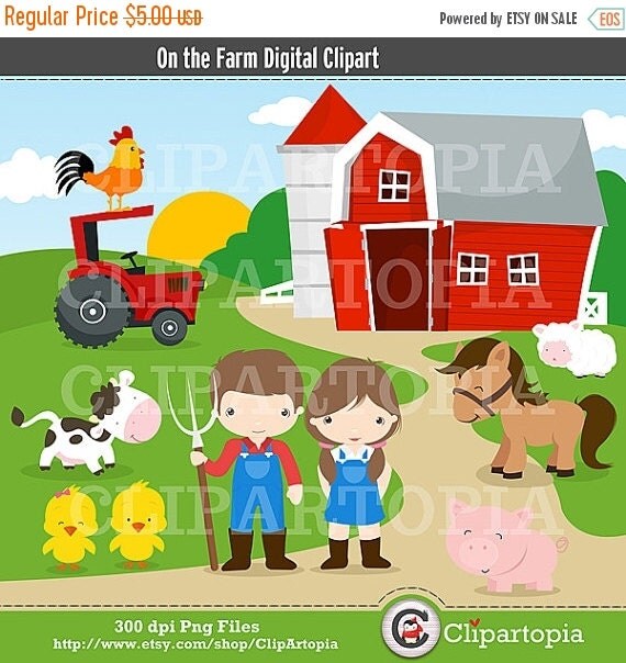 50% OFF SALE Farm Digital Clipart / Barnyard Clipart / Farm Animals For Personal And Commercial Use / Instant Download Il_570xn