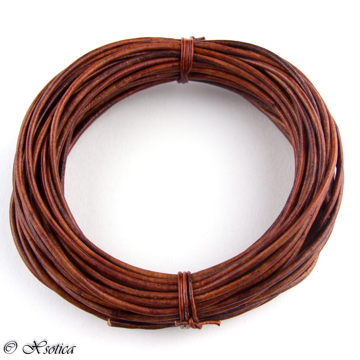 Natural Round Leather Cord 1.5mm Distressed Red Brown 10