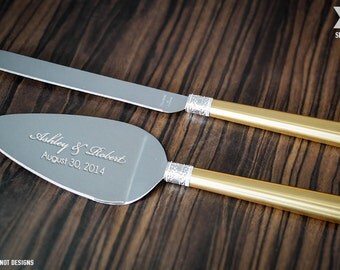 Personalized Vera Wang With Love Gold Wedding Cake Knife And Server Set Personalized Vera Wang With Love Gold Wedding Cake Knife And Server Set