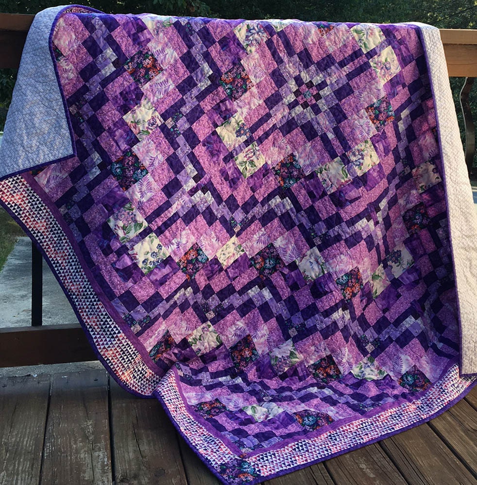 Purple and White Bargello Lap or Throw Quilt Floral Cotton