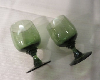 Two Mid Century Mad Men era Avocado Green Wine/Brandy Glasses