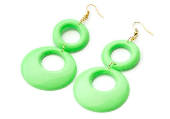 Mod earrings Neon Green Hoop earrings Mod Hoop earrings by Omod