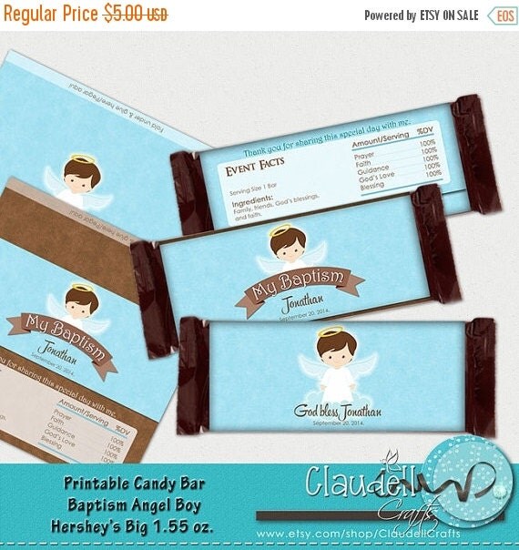 ON SALE Baptism Angel Boy Printable Candy Bar Wrappers - 300 DPI ...