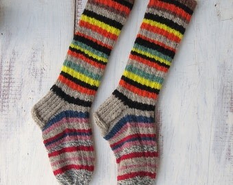 Knit Wool Socks Hand Knit Mens Grey White by ...
