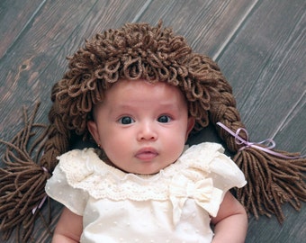 Baby Halloween costume - Cabbage patch doll hat - baby cabbage patch doll hat - cabbage patch wig - 80's baby hat - photo prop ideas