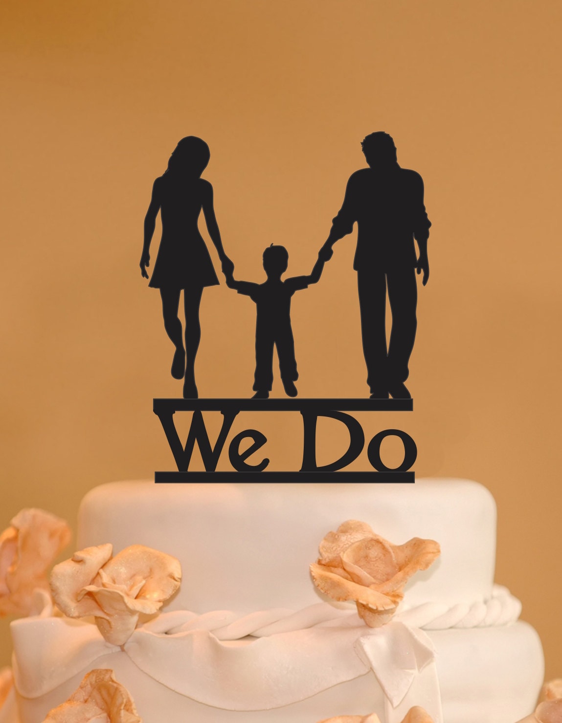 Man woman and child wedding cake topper silhouette cake