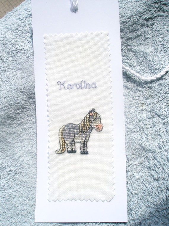 Horse bookmark handmade finished cross stitch on linen