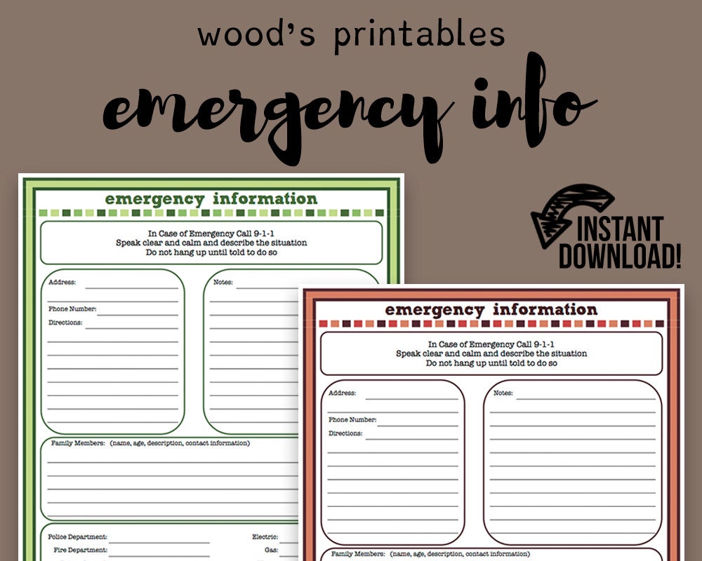 Emergency Information PDF Printable Contact Information