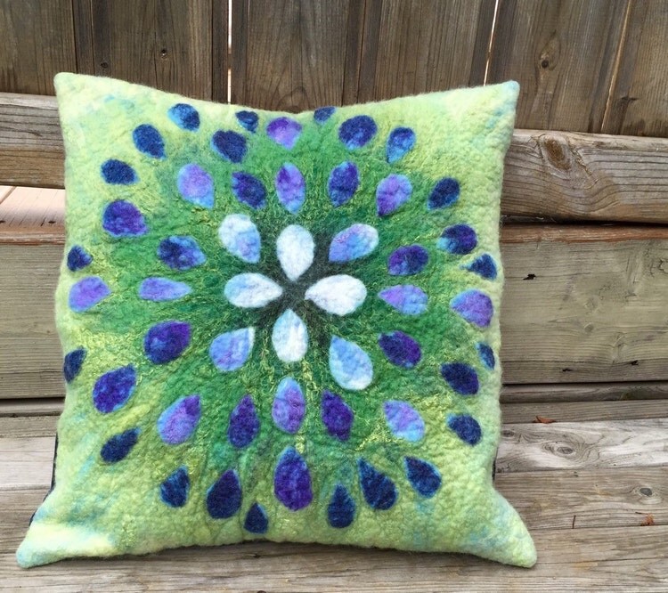 Custom Felted Art Pillow Cover Merino Wool by TuckamoorWildcrafts