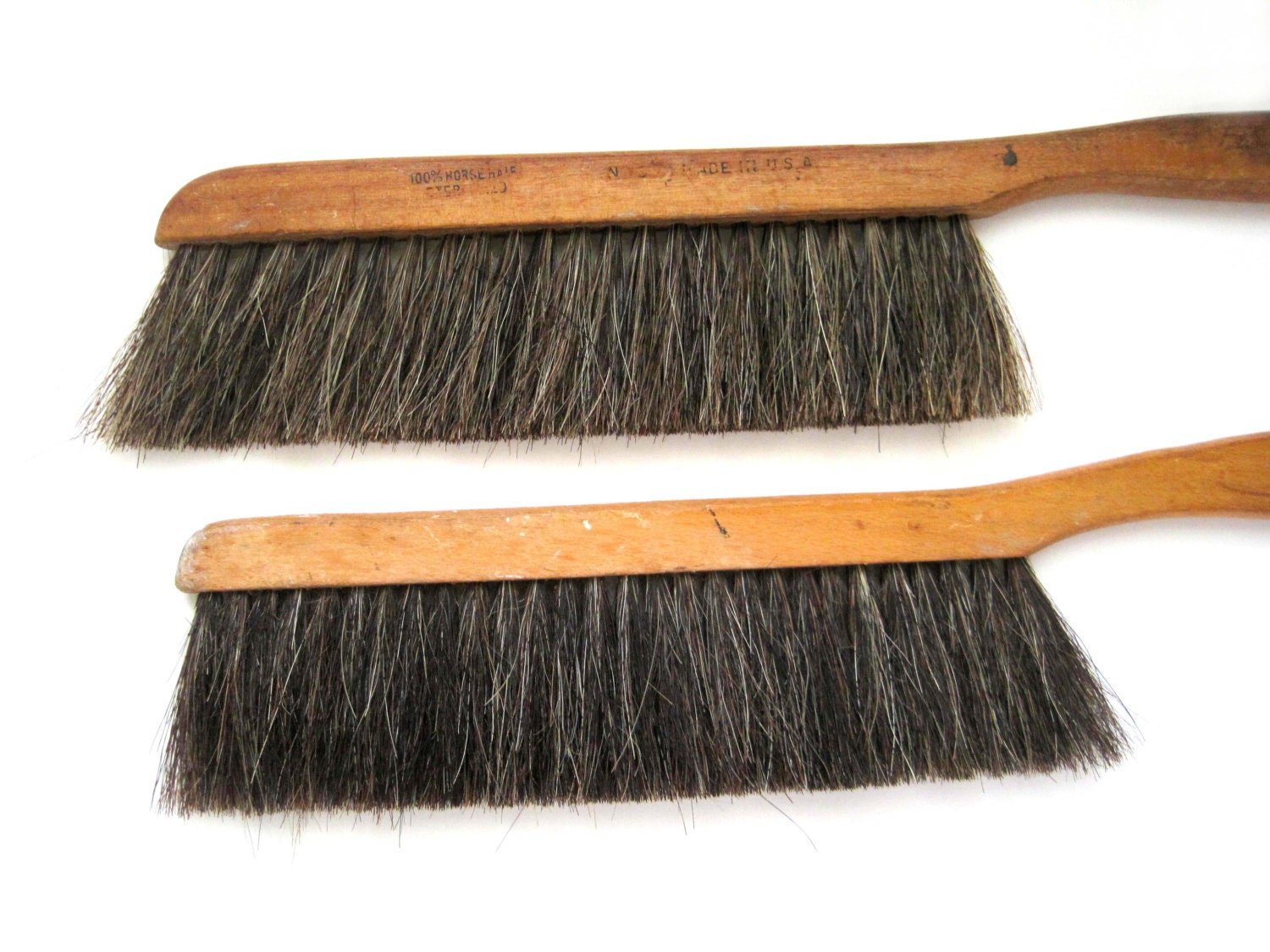 2 Primitive Horsehair Brushes Vintage Drafting Brush Wood