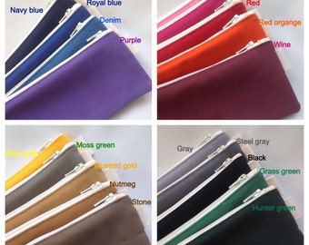 Plain colored canvas pencil case, fabric bag, sturdy make up purse, zipper pencil case, zippered canvas pouch, plain canvas case