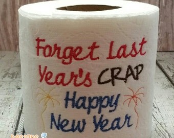 New Year embroidered toilet paper, New Years Eve decorations, birthday gift, funny gag gift, white elephant, bathroom decoration, joke gift