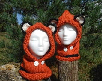 Knit Fox Hooded Cowl // Knit Fox Hooded Scarf // Wool Fox Cowl // Hooded Animal Cowl // Failynn Fox Cowl // The Velvet Acorn