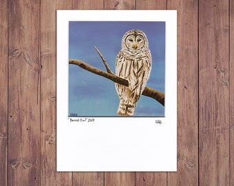 Barred Owl Art Print, Matted to fit a 5x7 frame
